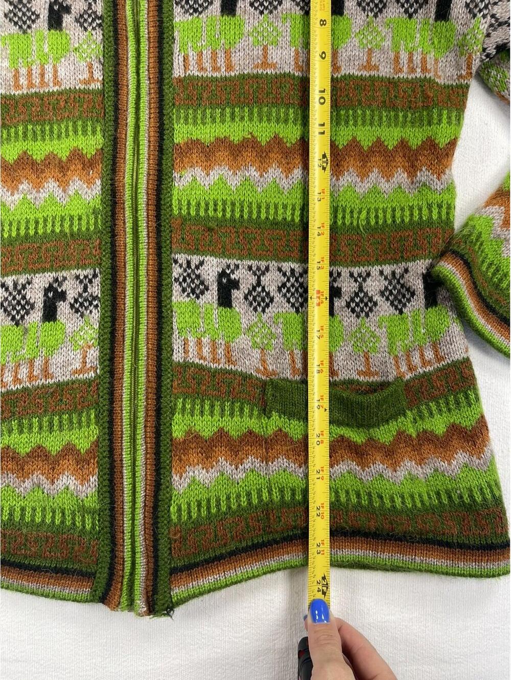 READ handmade Alpaca Zip Front Cardigan Women Sweater Llama Green Brown Ecuador - Picture 7 of 10